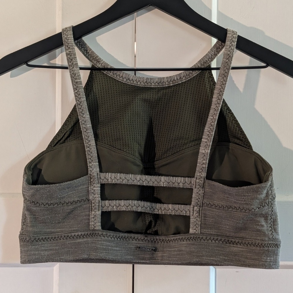 prAna Itzel High Neck Sports Bra Gray Green Strappy Padded Yoga Athletic Top med - Picture 6 of 7
